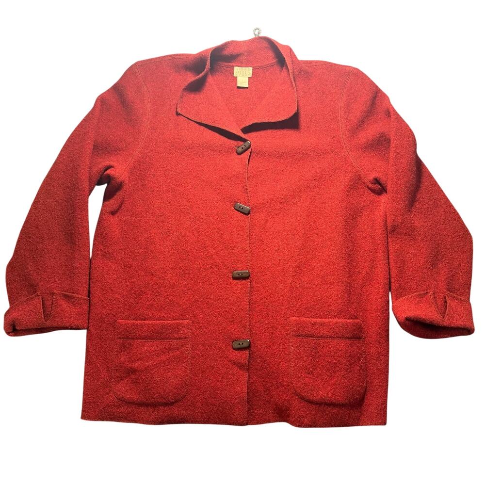 Sigrid Olsen Sport Red 100% Lambswool Button Front Jacket Coat Pockets Large